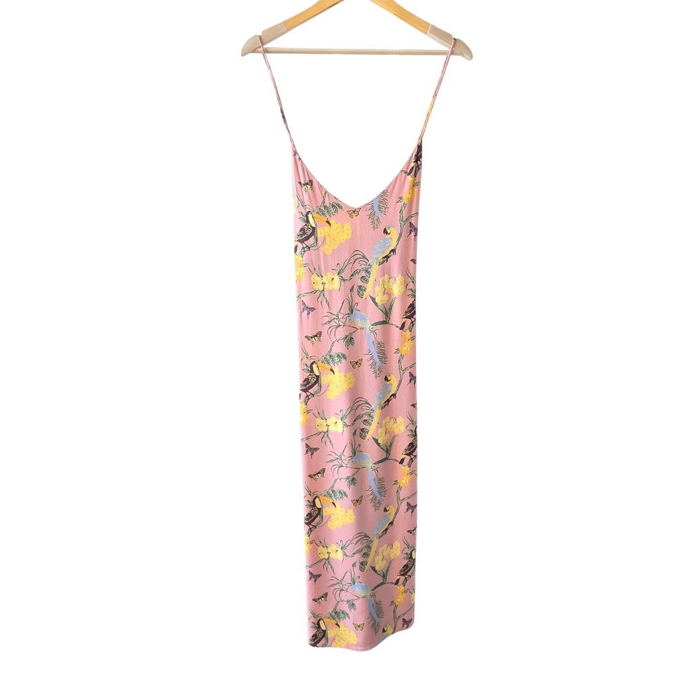 Reformation Chianti Slip Dress Pink Conga Tropical Butterfly Print Low Back XL